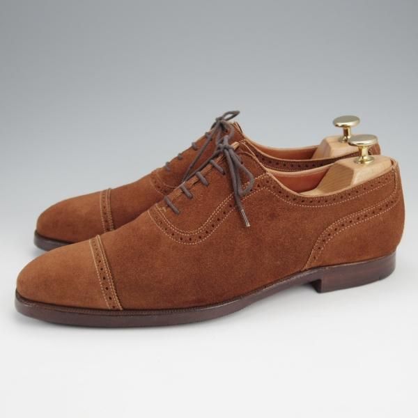 極上★クロケット&ジョーンズ 7.5D【ハンドグレードライン★ALBANY/337】クォーターブローグ/スエード/茶/メンズCrockett&Jones★j608