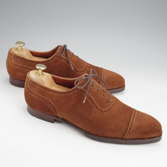 極上★クロケット&ジョーンズ 7.5D【ハンドグレードライン★ALBANY/337】クォーターブローグ/スエード/茶/メンズCrockett&Jones★j608