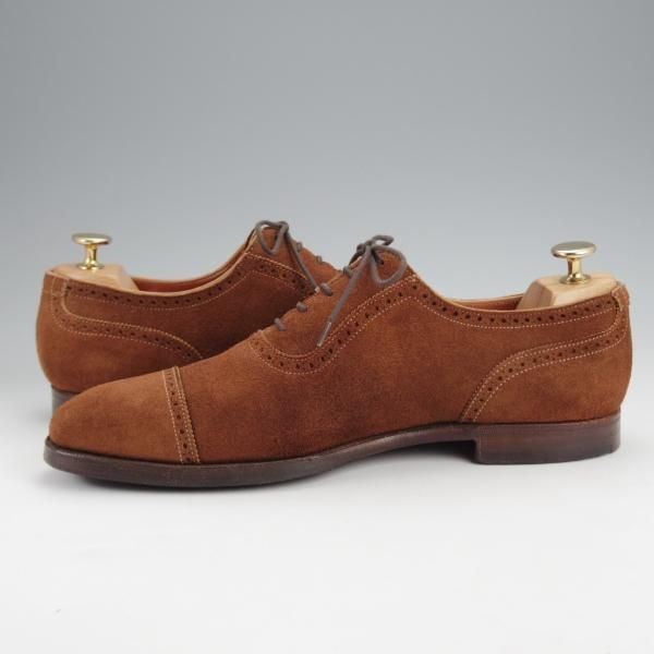 極上★クロケット&ジョーンズ 7.5D【ハンドグレードライン★ALBANY/337】クォーターブローグ/スエード/茶/メンズCrockett&Jones★j608