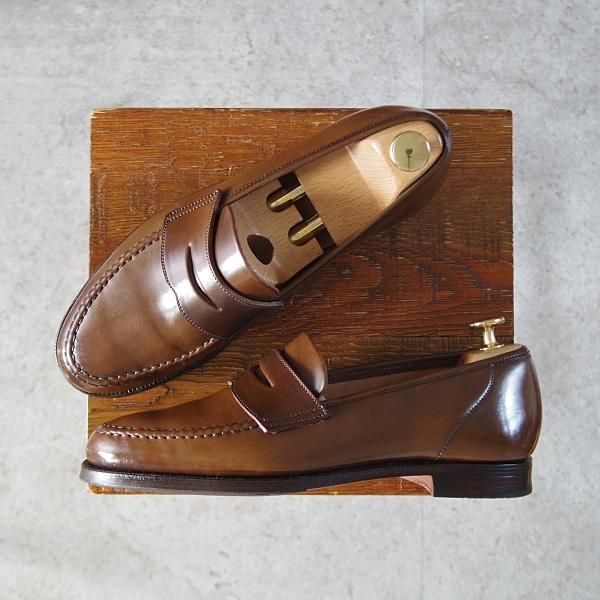 極美品★クロケット&ジョーンズ 6E【同系モデル定価￥167,200-★コードバン/茶/ダークブラウン】HARVARD/コインローファー/314/Crockett&Jones★j636