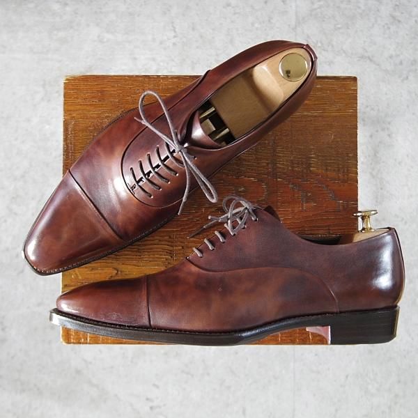 極上★Perfetto/ペルフェット SIZE 7.5【グッドイヤーウェルテッド製法★レベルソ仕立て/ストレートチップ】カーフ/濃茶/メンズ★j637