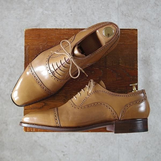 ほぼ試着程度★(仏)Corthay/コルテ SIZE 7【定価20万円程度★クォーターブローグ/薄茶】カーフ/メンズ★j651