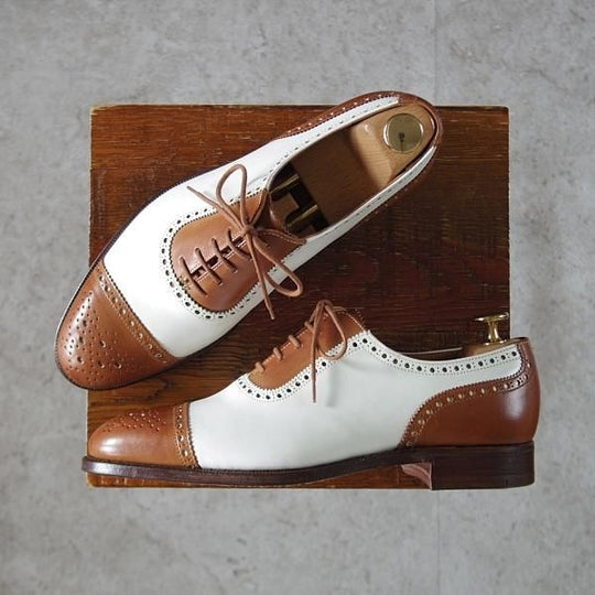 未使用★クロケット&ジョーンズ 6E【★セミブローグ/317ラスト】コンビ/白×茶/カーフ/メンズ/Crockett&Jones★j653