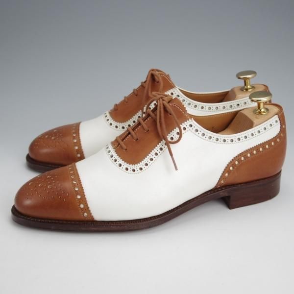 未使用★クロケット&ジョーンズ 6E【★セミブローグ/317ラスト】コンビ/白×茶/カーフ/メンズ/Crockett&Jones★j653
