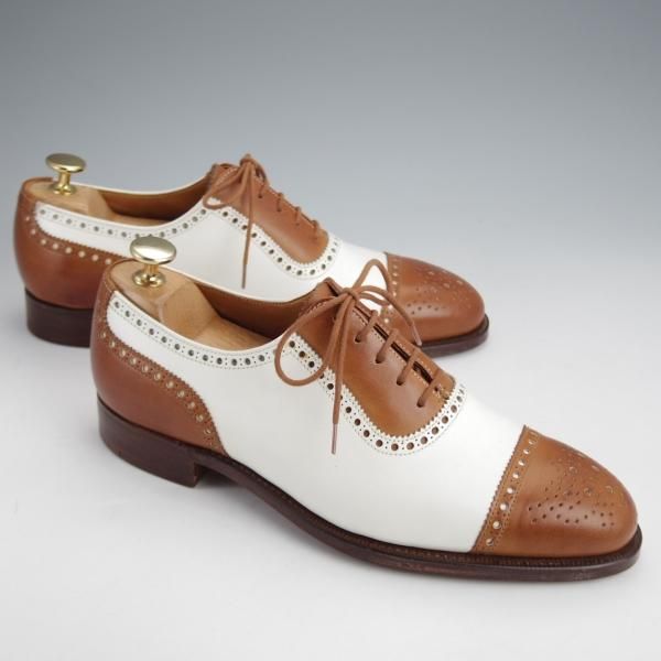 未使用★クロケット&ジョーンズ 6E【★セミブローグ/317ラスト】コンビ/白×茶/カーフ/メンズ/Crockett&Jones★j653