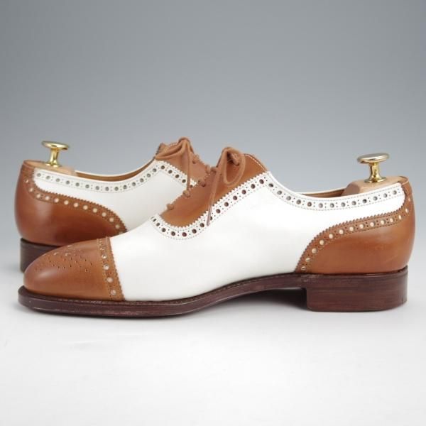 未使用★クロケット&ジョーンズ 6E【★セミブローグ/317ラスト】コンビ/白×茶/カーフ/メンズ/Crockett&Jones★j653
