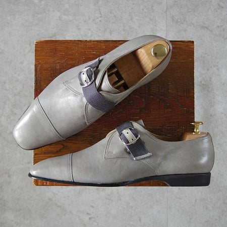 未使用★(伊製)HERMES/エルメス SIZE 40.5【★モンクストラップ/灰】カーフ/メンズ★j654