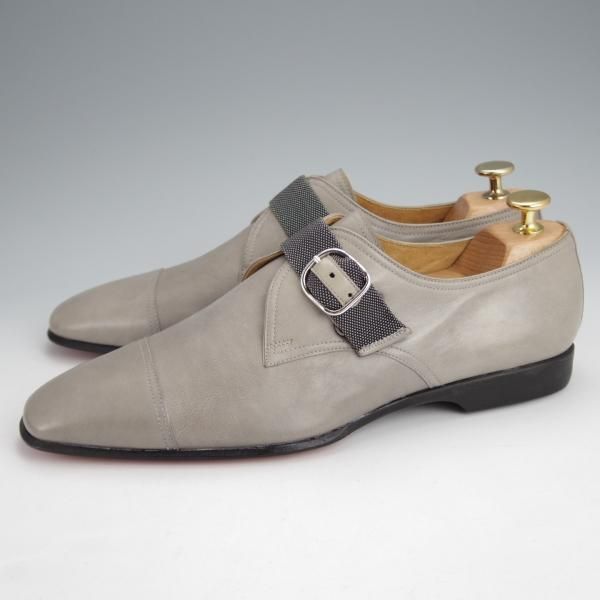 未使用★(伊製)HERMES/エルメス SIZE 40.5【★モンクストラップ/灰】カーフ/メンズ★j654