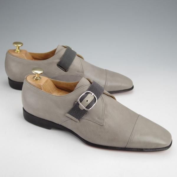 未使用★(伊製)HERMES/エルメス SIZE 40.5【★モンクストラップ/灰】カーフ/メンズ★j654