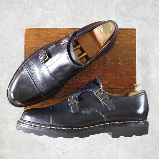 極美品★パラブーツ SIZE 8【定価￥82,500-★ウィリアム/WILLIAM】マルシェソール/ダブルモンク/リスレザー/NUIT/紺/Paraboot★j662