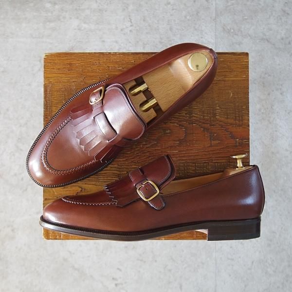 未使用★(伊)タニノクリスチー SIZE 6【デッドストック品★キルトモンク/BOLZO/ローファー】カーフ/茶/メンズ/TANINO CRISCI★j666