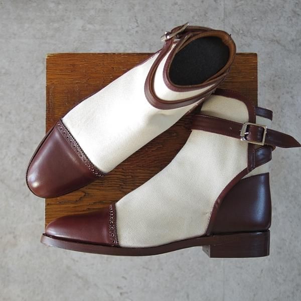 未使用★(英)シュナイダーブーツ SIZE 6【極希少★ジョッパーブーツ/キャンバス×カーフ】52ラスト/BRACKEN/茶/SCHNIEDER BOOTS★j693