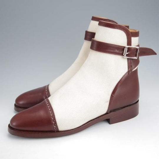 未使用★(英)シュナイダーブーツ SIZE 6【極希少★ジョッパーブーツ/キャンバス×カーフ】52ラスト/BRACKEN/茶/SCHNIEDER BOOTS★j693