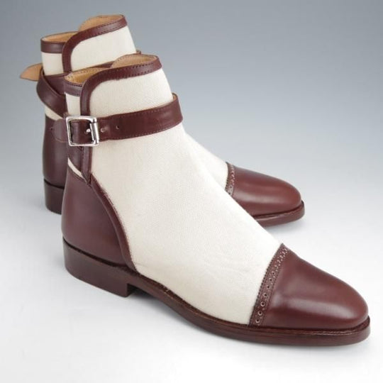 未使用★(英)シュナイダーブーツ SIZE 6【極希少★ジョッパーブーツ/キャンバス×カーフ】52ラスト/BRACKEN/茶/SCHNIEDER BOOTS★j693