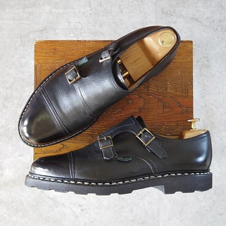 極美品★パラブーツ SIZE 8【定価￥96,800-★ウィリアム/WILLIAM】マルシェソール/ダブルモンク/リスレザー/NOIR/黒/Paraboot★j699