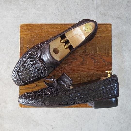 極上★(伊)アルベルト・ファッシャーニ SIZE 39.5【★イントレチャート/リボンローファー/キルト】濃茶/ALBERTO FASCIANI★j711