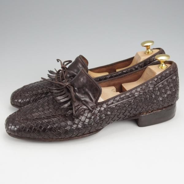 極上★(伊)アルベルト・ファッシャーニ SIZE 39.5【★イントレチャート/リボンローファー/キルト】濃茶/ALBERTO FASCIANI★j711