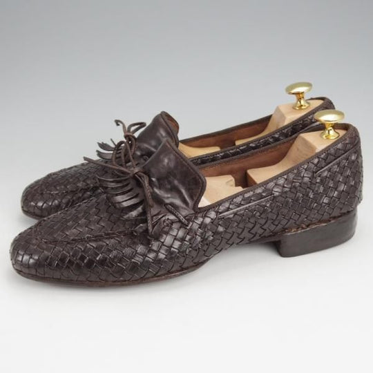 極上★(伊)アルベルト・ファッシャーニ SIZE 39.5【★イントレチャート/リボンローファー/キルト】濃茶/ALBERTO FASCIANI★j711