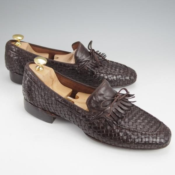 極上★(伊)アルベルト・ファッシャーニ SIZE 39.5【★イントレチャート/リボンローファー/キルト】濃茶/ALBERTO FASCIANI★j711