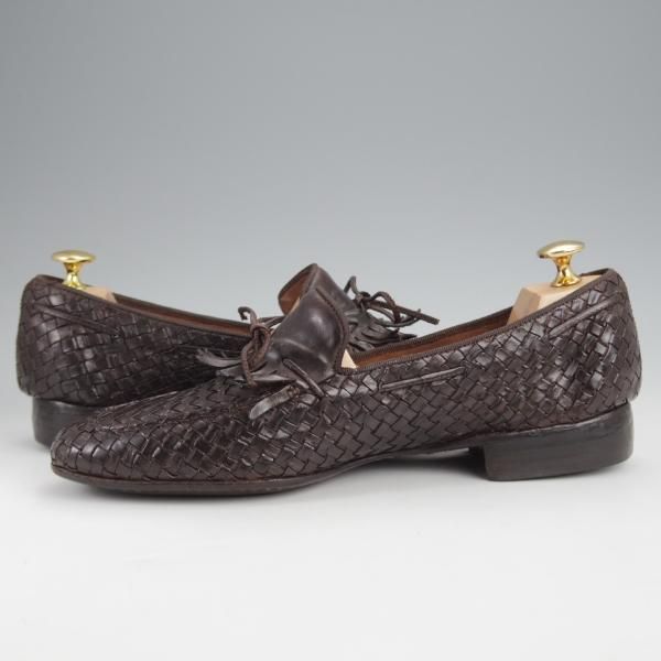 極上★(伊)アルベルト・ファッシャーニ SIZE 39.5【★イントレチャート/リボンローファー/キルト】濃茶/ALBERTO FASCIANI★j711