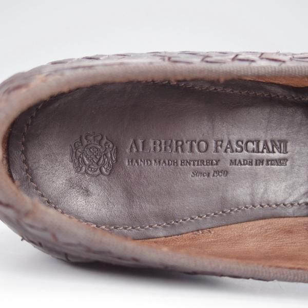 極上★(伊)アルベルト・ファッシャーニ SIZE 39.5【★イントレチャート/リボンローファー/キルト】濃茶/ALBERTO FASCIANI★j711