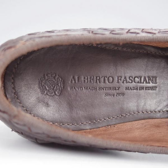 極上★(伊)アルベルト・ファッシャーニ SIZE 39.5【★イントレチャート/リボンローファー/キルト】濃茶/ALBERTO FASCIANI★j711