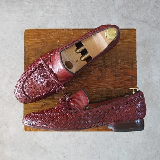 極上★(伊)アルベルト・ファッシャーニ SIZE 39.5【★イントレチャート/リボンローファー/キルト】赤茶/ALBERTO FASCIANI★j712