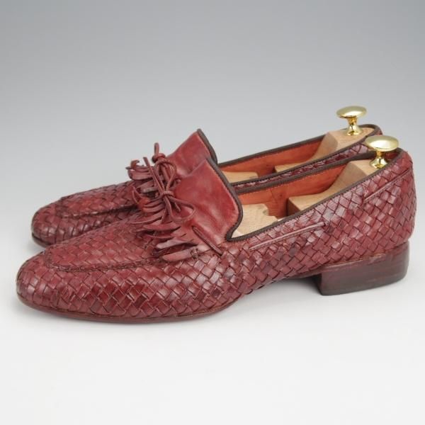 極上★(伊)アルベルト・ファッシャーニ SIZE 39.5【★イントレチャート/リボンローファー/キルト】赤茶/ALBERTO FASCIANI★j712