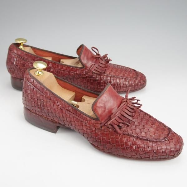 極上★(伊)アルベルト・ファッシャーニ SIZE 39.5【★イントレチャート/リボンローファー/キルト】赤茶/ALBERTO FASCIANI★j712