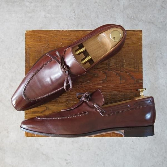 ★(伊)アントニオ・マウリッツィ UK6程度【トレーディングポスト別注★リボンローファー/茶】カーフ/メンズ/ANTONIO MAURIZI★j713