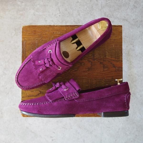 極美品★(米)トム・フォード SIZE 7【★タッセルローファー/キルト】スエード/パープル/メンズ/TOM FORD★j723