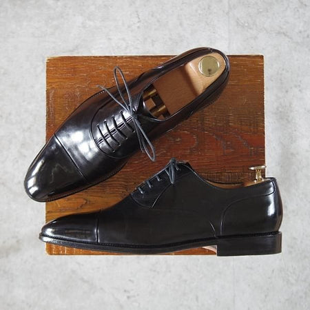 極美品★(伊)タニノクリスチー SIZE 5.5【定価15万円以上★レベルソ仕立て/ストレートチップ】カーフ/黒/メンズ/TANINO CRISCI★j769