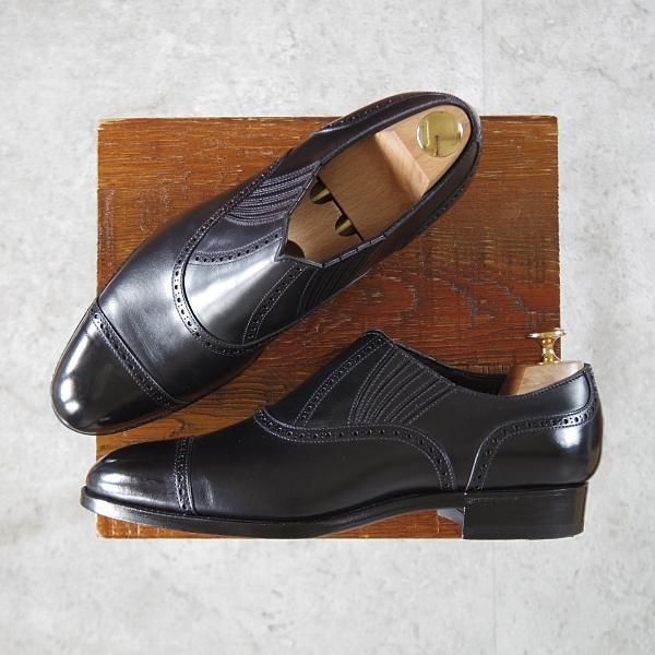 極美品★三陽山長 SIZE 7【定価￥80,300-★十志郎/R2010ラスト】サイドエラスティック/カーフ/黒/メンズ/JUSHIRO/Sanyo Yamacho★j770