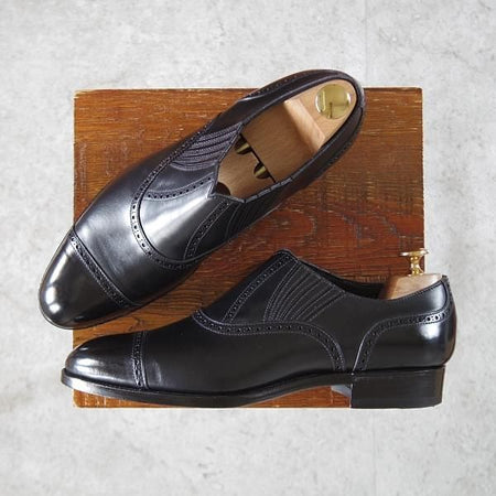 極美品★三陽山長 SIZE 7【定価￥80,300-★十志郎/R2010ラスト】サイドエラスティック/カーフ/黒/メンズ/JUSHIRO/Sanyo Yamacho★j770