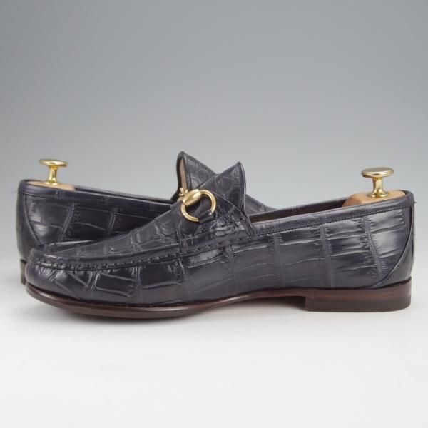 極美品★(伊)GUCCI/グッチ SIZE 6【クロコダイル仕様★1953コレクション/ホースビットローファー】スリッポン/紺/メンズ★j777