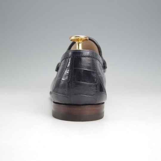 極美品★(伊)GUCCI/グッチ SIZE 6【クロコダイル仕様★1953コレクション/ホースビットローファー】スリッポン/紺/メンズ★j777