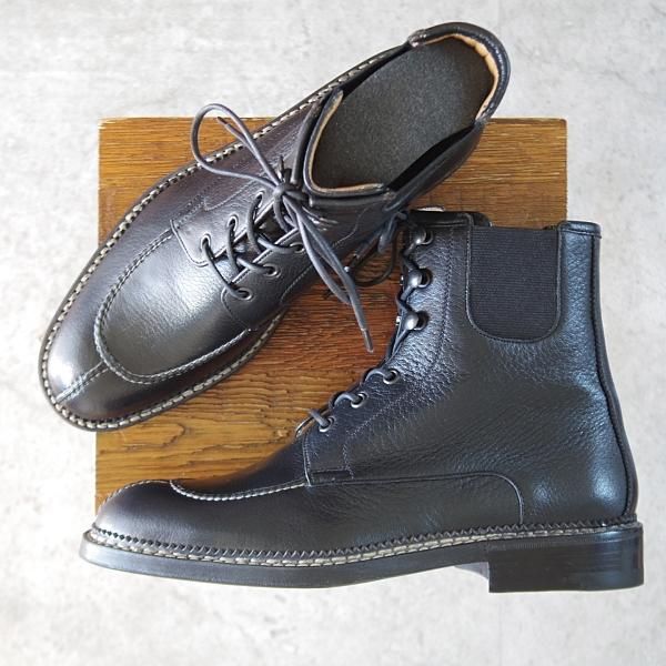 未使用★(伊)アメデオ・テストーニ SIZE 7.5【定価20万円程度★ノルベジェーゼ製法/ディアスキン(鹿革)】ブーツ/黒★j788