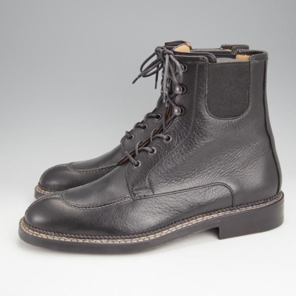 未使用★(伊)アメデオ・テストーニ SIZE 7.5【定価20万円程度★ノルベジェーゼ製法/ディアスキン(鹿革)】ブーツ/黒★j788