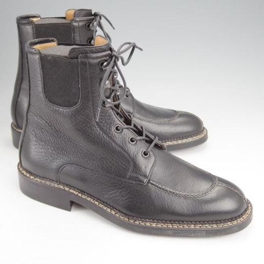 未使用★(伊)アメデオ・テストーニ SIZE 7.5【定価20万円程度★ノルベジェーゼ製法/ディアスキン(鹿革)】ブーツ/黒★j788