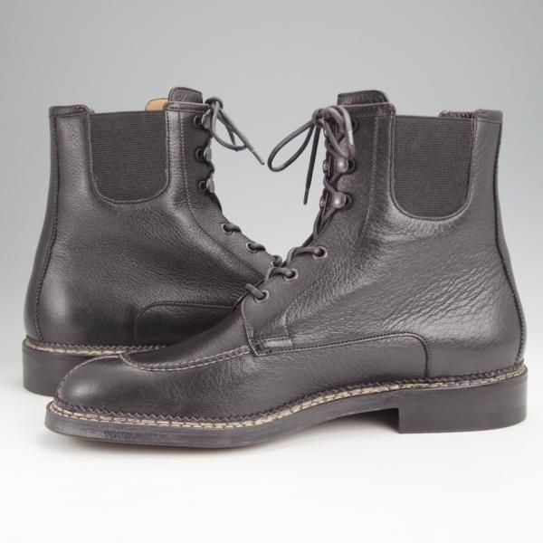 未使用★(伊)アメデオ・テストーニ SIZE 7.5【定価20万円程度★ノルベジェーゼ製法/ディアスキン(鹿革)】ブーツ/黒★j788