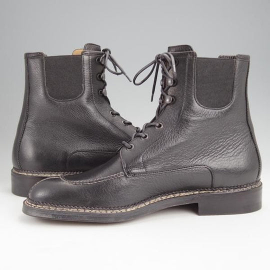 未使用★(伊)アメデオ・テストーニ SIZE 7.5【定価20万円程度★ノルベジェーゼ製法/ディアスキン(鹿革)】ブーツ/黒★j788