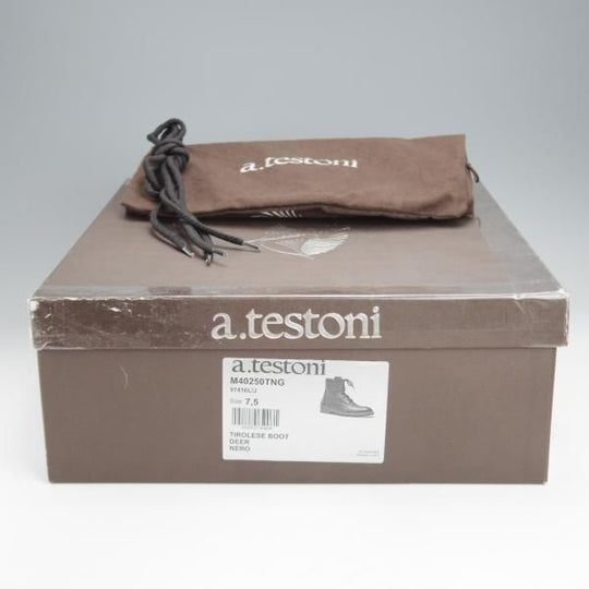 未使用★(伊)アメデオ・テストーニ SIZE 7.5【定価20万円程度★ノルベジェーゼ製法/ディアスキン(鹿革)】ブーツ/黒★j788