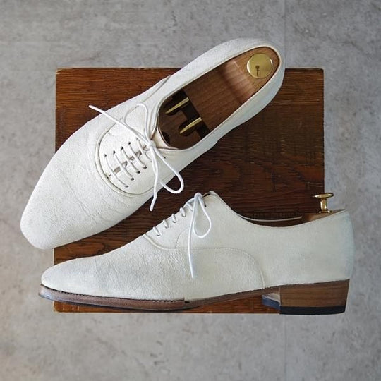 極上★Oriental/オリエンタル SIZE 8【定価￥59,400-★鹿革(バックスキン/藤岡勇吉本店)/ベベルドグッドイヤー】プレーントゥ/白★j790