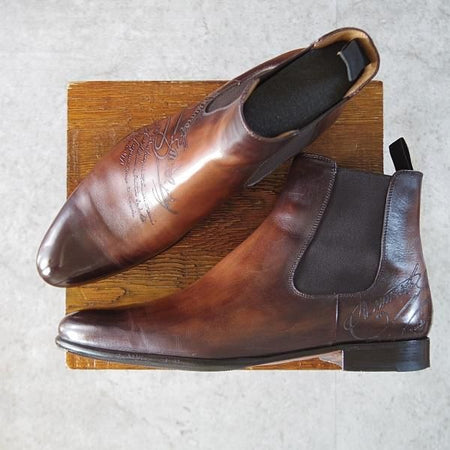 美品★(仏)ベルルッティ SIZE 8【定価￥336,600-★カリグラフィ(スクリット)仕様/CURSIVE BOOTS】サイドゴアブーツ/茶/Berluti★j799