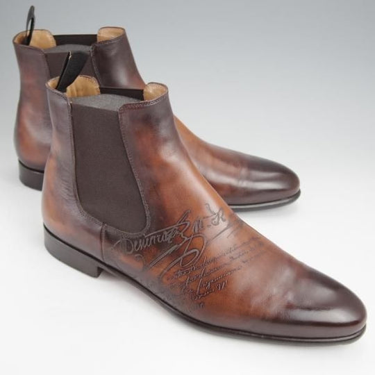 美品★(仏)ベルルッティ SIZE 8【定価￥336,600-★カリグラフィ(スクリット)仕様/CURSIVE BOOTS】サイドゴアブーツ/茶/Berluti★j799