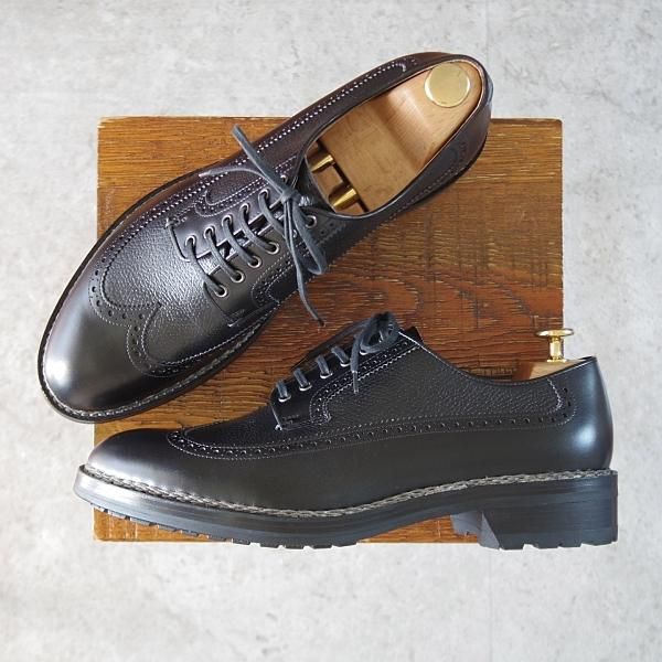 未使用★(伊)F.LLIジャコメッティ SIZE 41【定価10万円以上★ノルベジェーゼ製法/ロングウイング】FG216/黒/Giacometti★j823