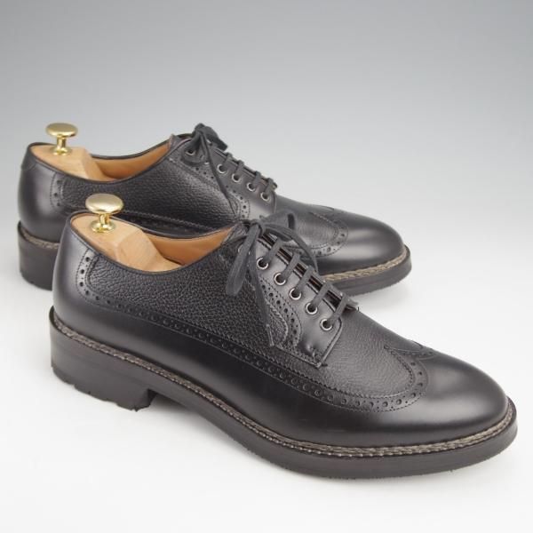 未使用★(伊)F.LLIジャコメッティ SIZE 41【定価10万円以上★ノルベジェーゼ製法/ロングウイング】FG216/黒/Giacometti★j823