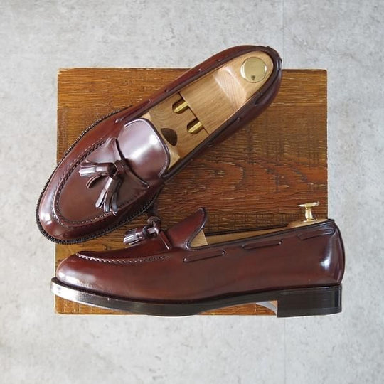 極美品★(台東区)ジョーワークス SIZE 6【注文価格￥184,800〜★コードバン仕様/タッセルローファー】赤茶/メンズ/JOE WORKS★j826