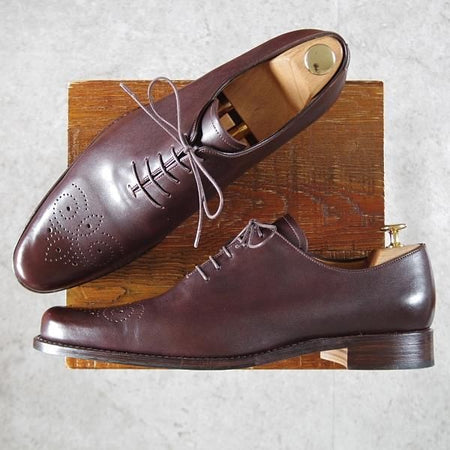 極美品★パラブーツ SIZE 9.5【貴重★ドレス仕様のホールカット/濃茶】カーフ/メンズ/Paraboot★j848