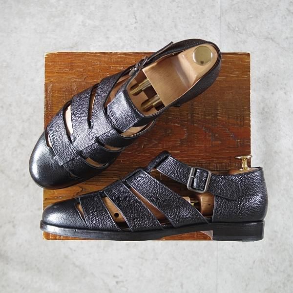 極上★(伊)F.LLIジャコメッティ SIZE 40【定価￥86,900-★グルカサンダル/FG166】グレインレザー/黒/メンズ/Giacometti★j857